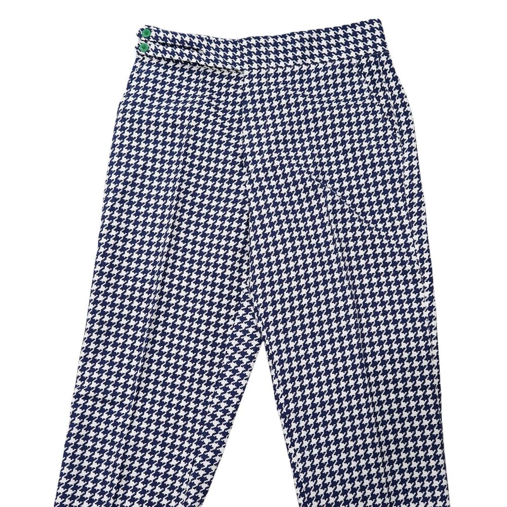 Mens 32 Gurkha Pants Blue White Houndstooth Cotton High Waist Straight Trousers - Picture 4 of 7